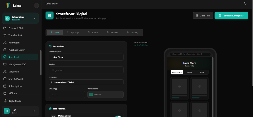 Laksa Storefront Customizer Screen